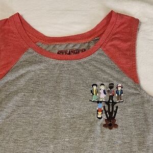 Netflix Stranger Things,Embroidered, Red and Gray Tank Top
